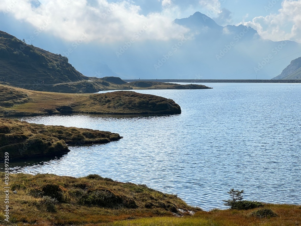 Fototapeta premium The alpine lake Tannensee or Tannen Lake in the Uri Alps mountain massif, Kerns - Canton of Obwalden, Switzerland (Kanton Obwald, Schweiz)
