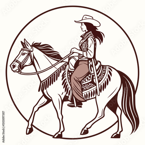 Retro Cowgirl Bundle SVG Vintage Bohemian Western Boho Chic Women Horse Illustration Cowboy Bronco Rodeo