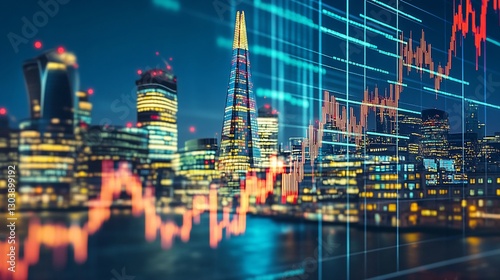 London skyline with overlaid stock market graph creating business atmosphere