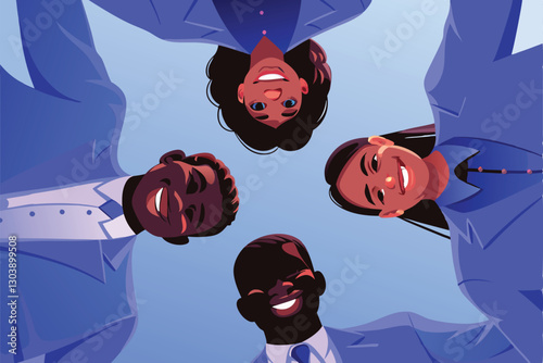 Create a vibrant vector cartoon illustration of a jubilant business team celebrating a victory, showcasing diverse characters expressing success and teamwork.