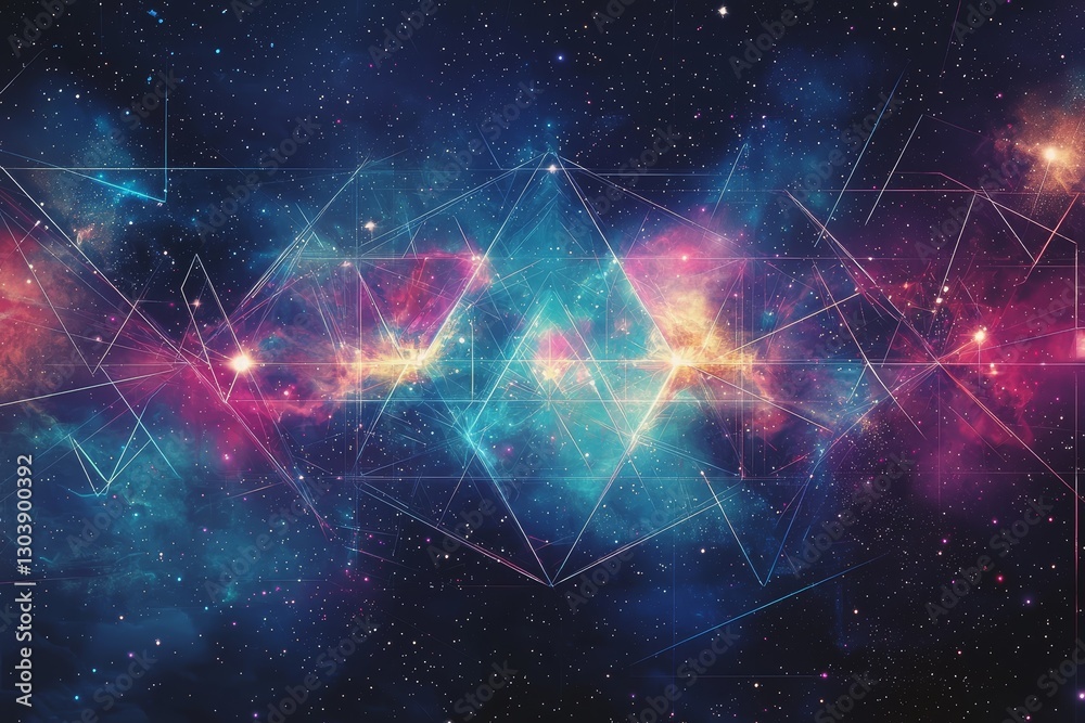 Abstract Cosmic Nebula with Geometric Lines Starry Night Sky Space Art Galaxy Background Abstract Cosmic Nebula with Geometric Lines Starry Night Sky Space Art Galaxy Background