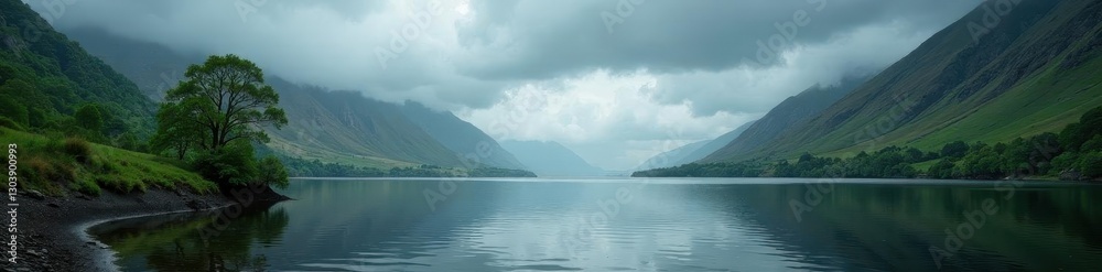 Dramatic rainy panorama of Crummock Water, Lake District , wild, England Dramatic rainy panorama of Crummock Water, Lake District , wild, England