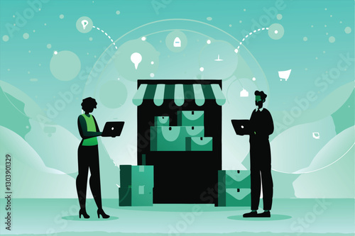 Busy e-commerce entrepreneurs meticulously fulfill a customer's online order, showcasing efficient warehouse operations.