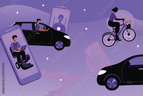 Illustrate busy gig economy workers skillfully multitasking across multiple digital platforms; laptops, phones, tablets. Show the stress and efficiency simultaneously.