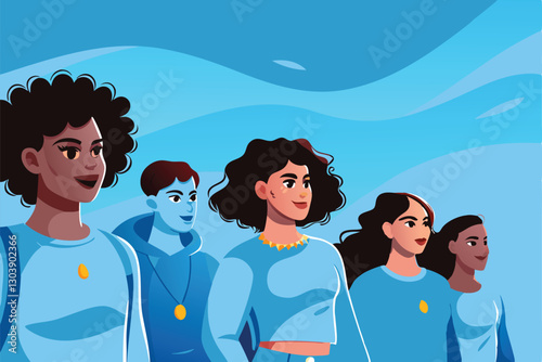 Create a vibrant vector illustration depicting a diverse group of non-binary individuals, showcasing various expressions and styles.