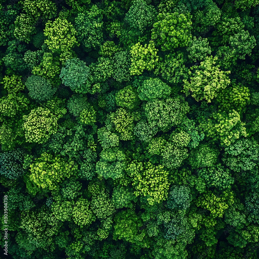 Naklejka premium Aerial View Lush Green Forest Canopy Dense Foliage (1)