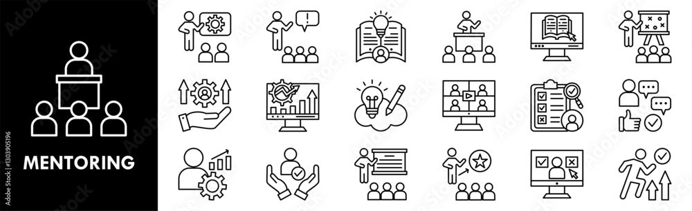 Mentoring icon collection set. Containing design mentor, business, support, teamwork, employee Mentoring icon collection set. Containing design mentor, business, support, teamwork, employee