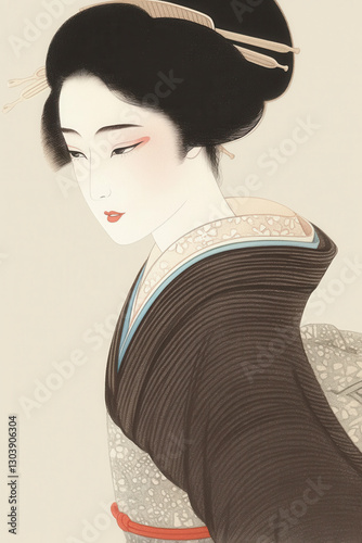 浮世絵（Ukiyoe）／美人画　美女　着物　anime　イラスト	