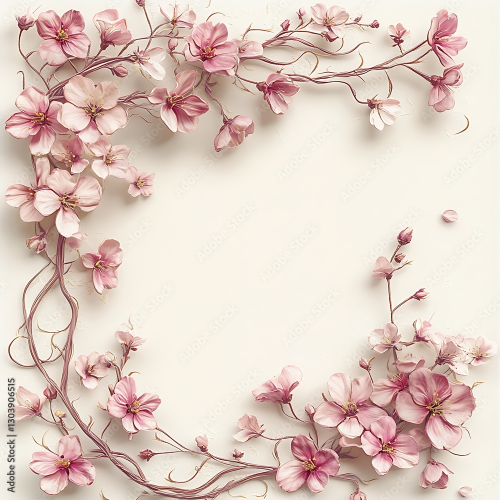 Fototapeta premium Delicate Pink Blossom Frame, Elegant Floral Design