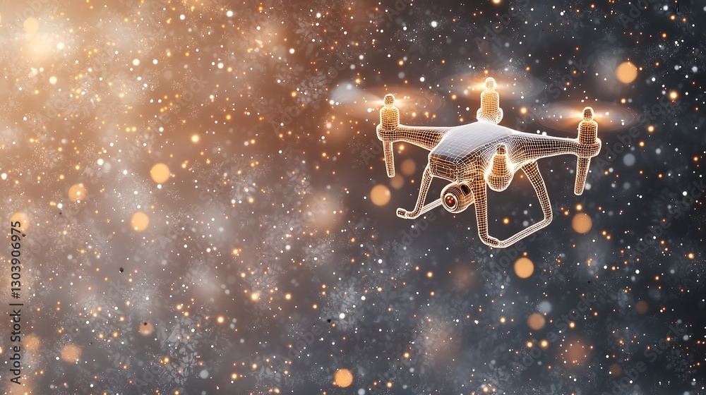 Naklejka premium Futuristic Drone Wireframe Glowing Lights Abstract Background