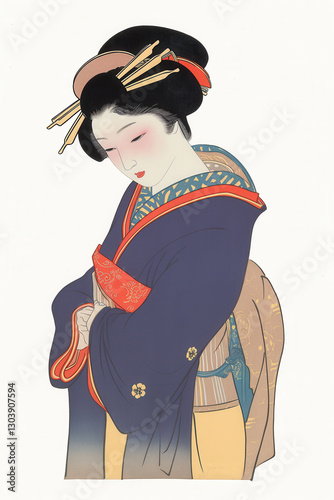 浮世絵（Ukiyoe）／美人画　美女　着物　anime　イラスト	
