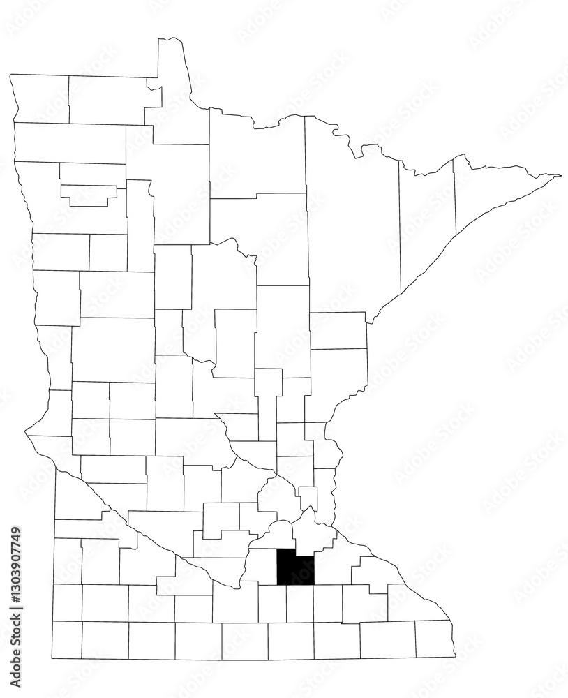 Map of rice County in Minnesota state on white background. single County map highlighted by black colour on Minnesota map. UNITED STATES, US Map of rice County in Minnesota state on white background. single County map highlighted by black colour on Minnesota map. UNITED STATES, US