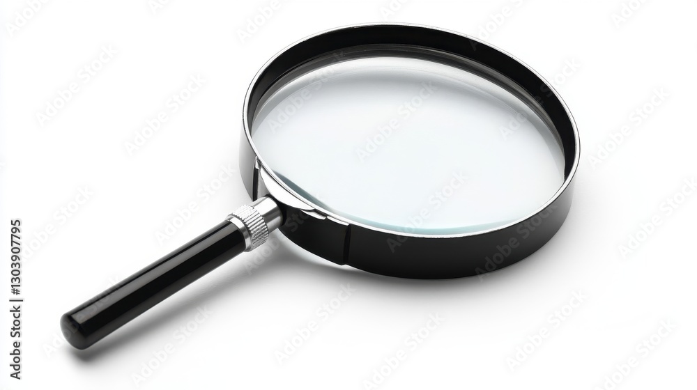 A magnifying glass is resting on a white surface with a shadow A magnifying glass is resting on a white surface with a shadow