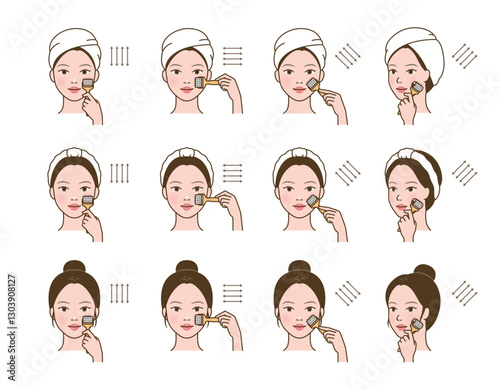Cosmetic skin care routine_woman(girl) rolling needle mts roller