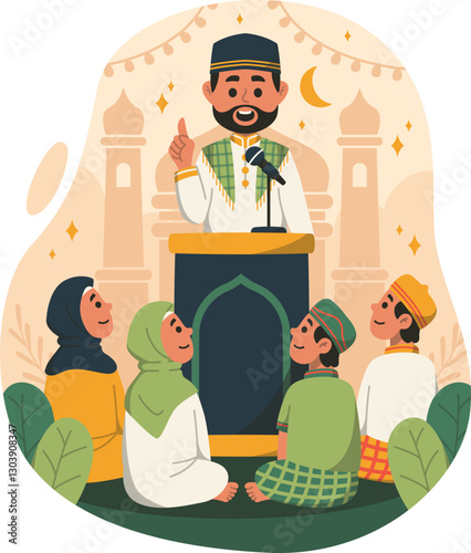 Ilustrasi Mendengar Ceramah Khotbah di Masjid saat Tarawih photo