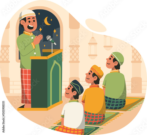 Ilustrasi Karakter Ustadz Khotbah Jumat di Mimbar Masjid photo