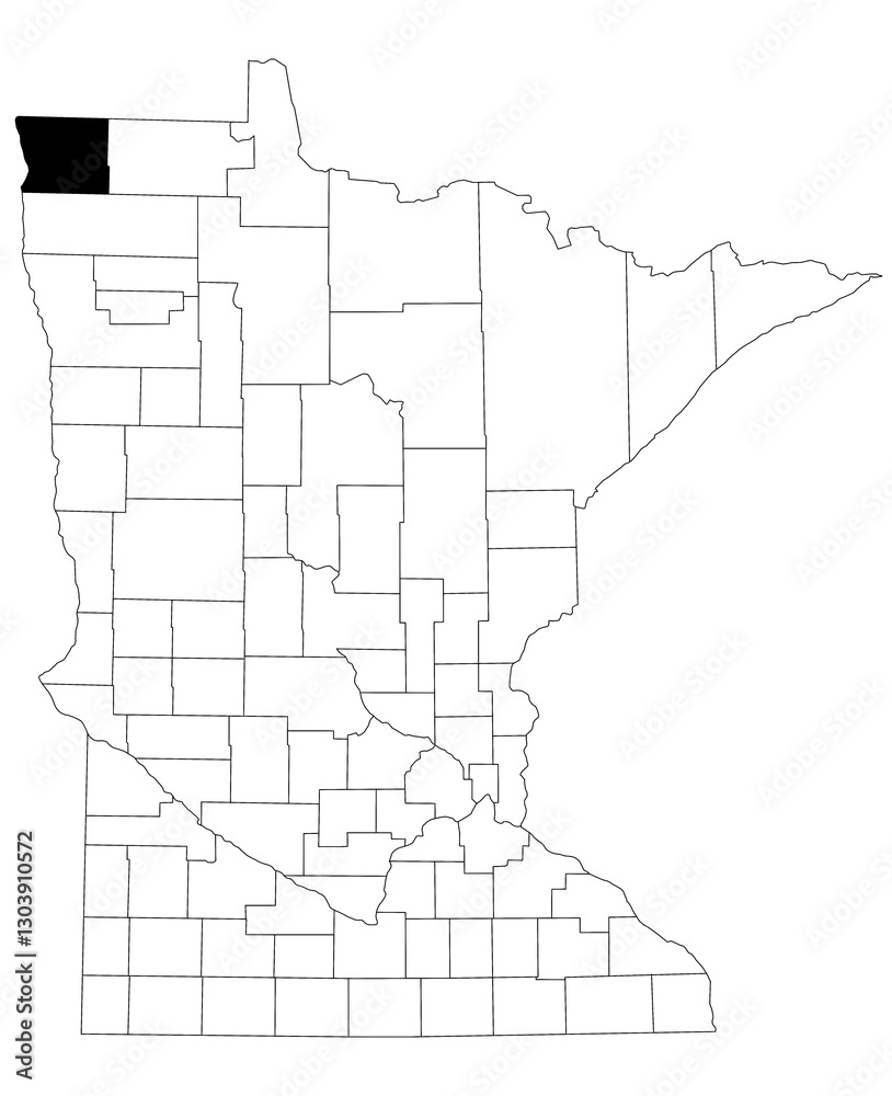 Map of Kittson County in Minnesota state on white background. single County map highlighted by black colour on Minnesota map. UNITED STATES, US Map of Kittson County in Minnesota state on white background. single County map highlighted by black colour on Minnesota map. UNITED STATES, US