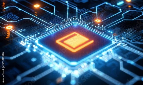 Advanced central processing unit embedded in a high-tech circuit board, symbolizing cutting-edge digital computing.