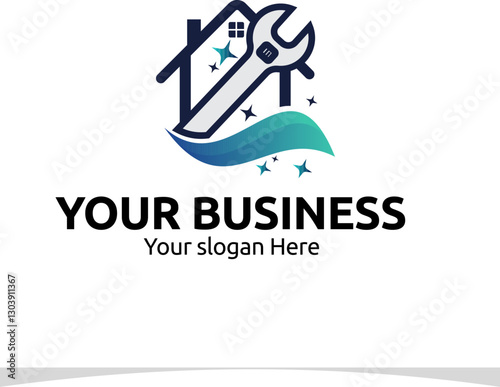 Wallpaper Mural modern logo featuring a house with clean lines and a sparkling wrench symbol for your business Torontodigital.ca