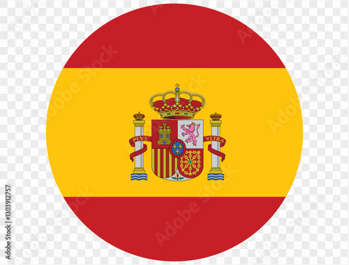 Free Download Circular icon featuring the Spain flag, isolated on transparent PNG background. Perfect for designs and digital projects. This high-quality, iconic red and yellow flag symbolizing Spain's unity  - GFXLoad