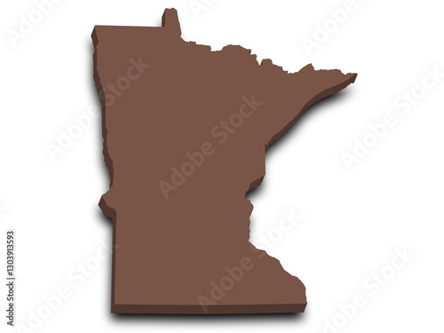 Minnesota Map 3d, state with color. Minn, MN, United State of America, US, United State