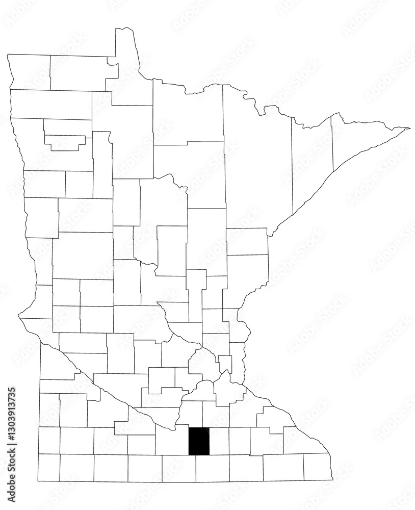 Map of waseca County in Minnesota state on white background. single County map highlighted by black colour on Minnesota map. UNITED STATES, US Map of waseca County in Minnesota state on white background. single County map highlighted by black colour on Minnesota map. UNITED STATES, US