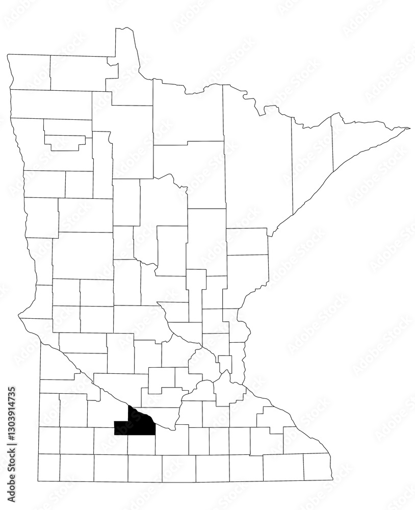 Map of brown County in Minnesota state on white background. single County map highlighted by black colour on Minnesota map. UNITED STATES, US Map of brown County in Minnesota state on white background. single County map highlighted by black colour on Minnesota map. UNITED STATES, US