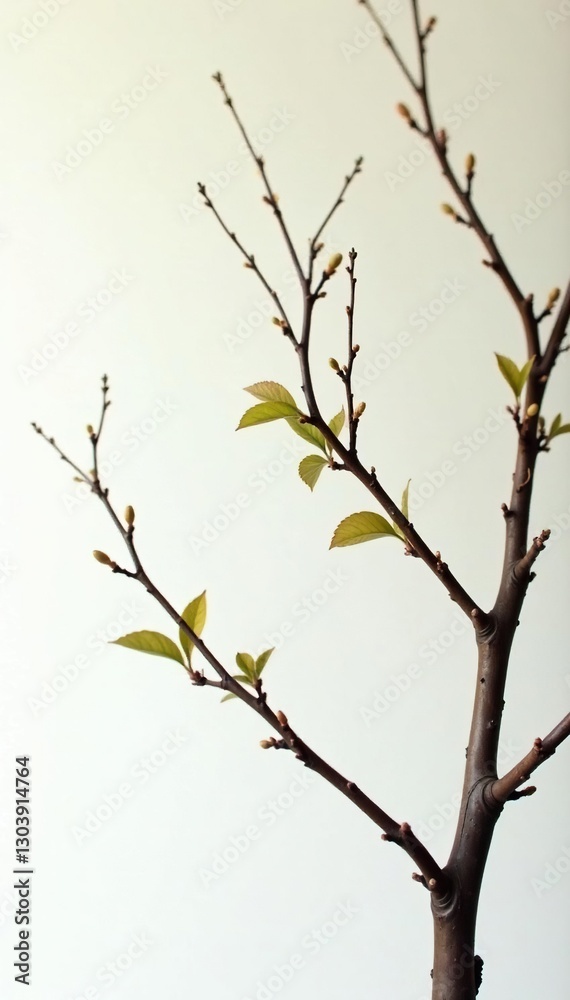 Obraz premium Delicate tree branches against white background, wooden, tree branch