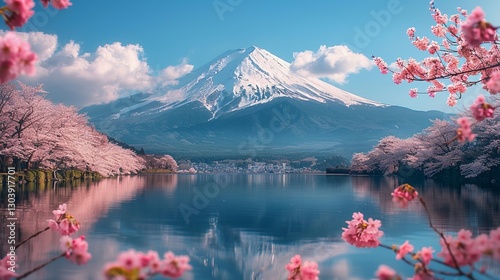 富士山と桜の美しい風景7