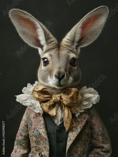 A charming rabbit dressed as a gentleman in a classic suit with bow tie and stylish accessories