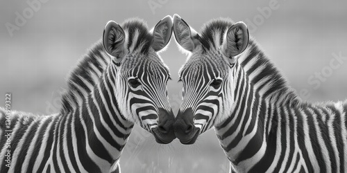 Two zebras standing together on the open savanna showcasing their unique striped patterns