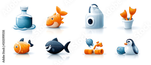 Whimsical cartoon sea creatures collection underwater theme digital art colorful environment playful viewpoint fantasy concept photo