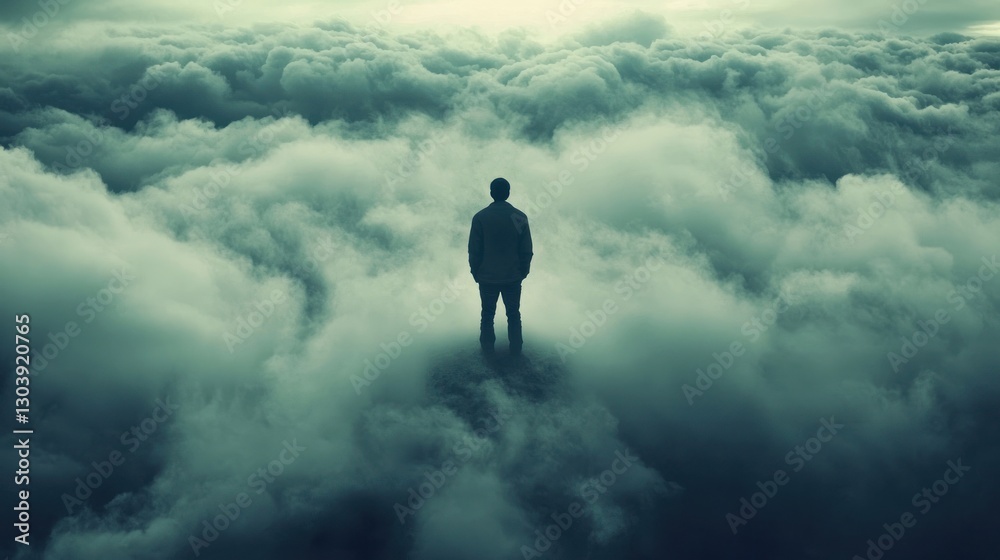Solitude Above the Clouds: A Man Contemplates Existence from a Misty Peak Solitude Above the Clouds: A Man Contemplates Existence from a Misty Peak