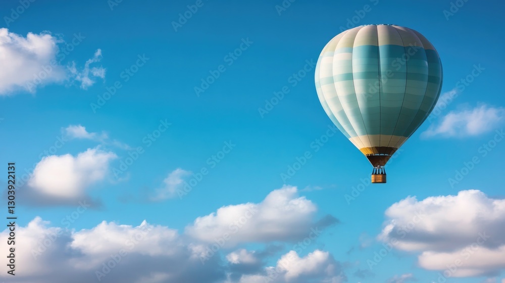 Fototapeta premium lone hot air balloon floats serenely above expansive cloud-dotted sky providing enchanting scene with ample copy space