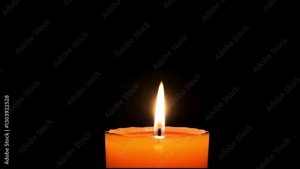 A solitary yellow candle flame glows brightly, burning through the darkness, its heat a small point of light against the black A solitary yellow candle flame glows brightly, burning through the darkness, its heat a small point of light against the black