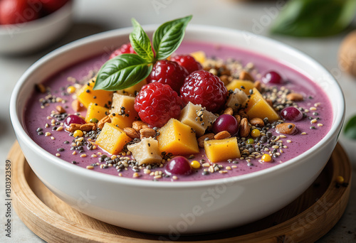 Purple Acai Smoothie Bowl For Nutritional Breakfast Recipes And Summer Menu Planning photo