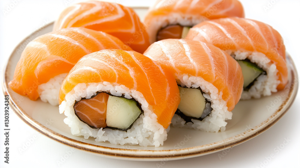 Salmon Sushi Plate Isolated on White Background
Salmon Sushi Plate Isolated on White Background