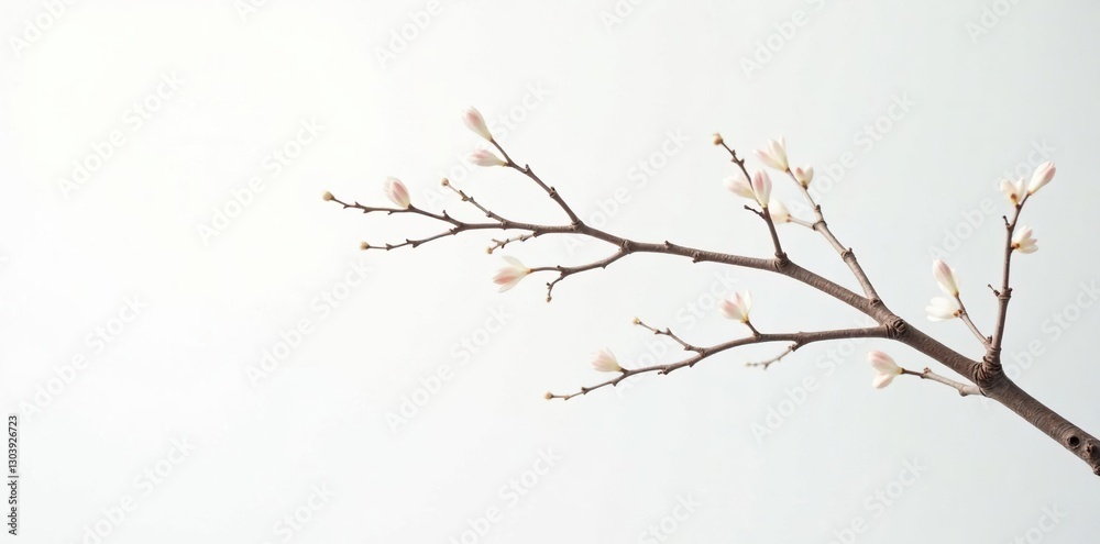 A delicate birch branch against a stark white backdrop, light, white A delicate birch branch against a stark white backdrop, light, white