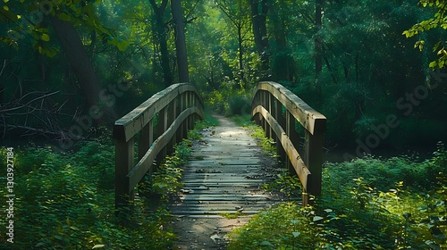 Fototapeta Naklejka Na Ścianę i Meble -  Beautiful shot of greenery and a bridge in the forest perfect for background