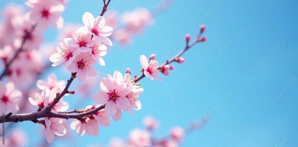 A delicate cherry blossom branches against a blue sky, nature, branches A delicate cherry blossom branches against a blue sky, nature, branches