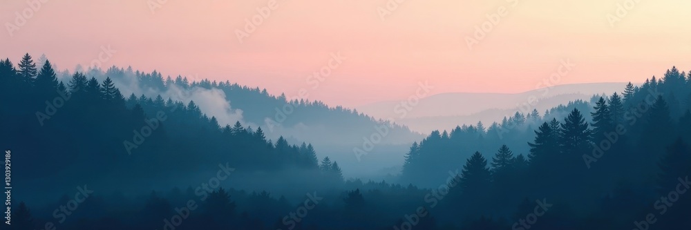 Dark, misty forest silhouette against pale sky, image, environmental, graphic Dark, misty forest silhouette against pale sky, image, environmental, graphic