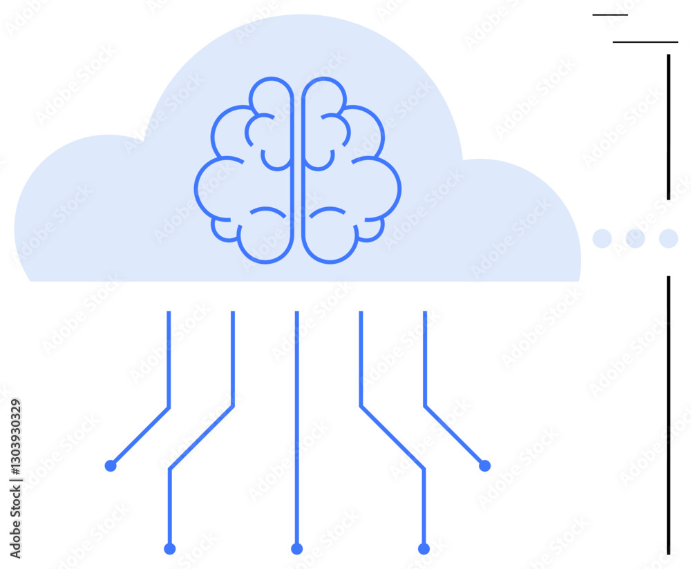 Cloud containing a brain connected via neural pathways signifies AI and data sharing. Ideal for AI, cloud technology, machine learning, innovation, data connectivity, neural networks, flat simple Cloud containing a brain connected via neural pathways signifies AI and data sharing. Ideal for AI, cloud technology, machine learning, innovation, data connectivity, neural networks, flat simple