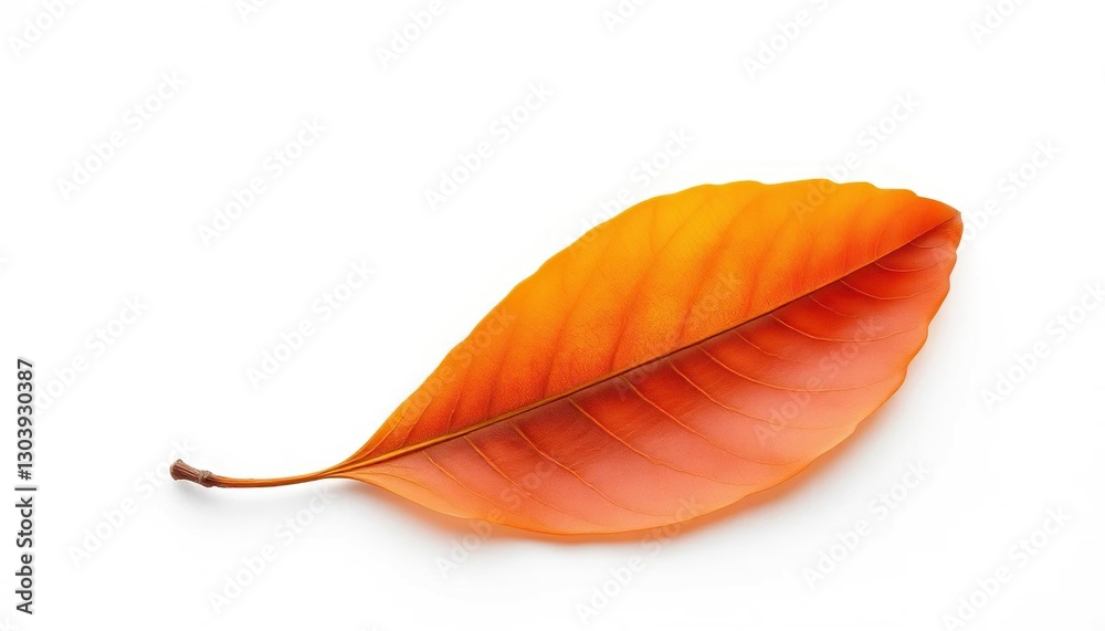 Single leaf, detached, adrift on stark white backdrop, texture, close-up Single leaf, detached, adrift on stark white backdrop, texture, close-up