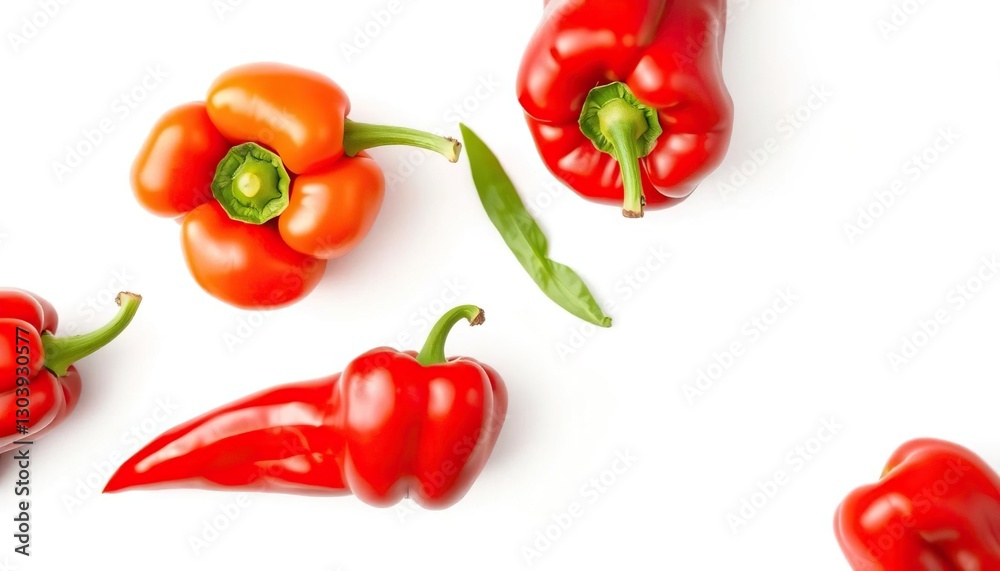 Single vibrant red bell pepper, perfectly isolated on pure white, shiny, diet Single vibrant red bell pepper, perfectly isolated on pure white, shiny, diet