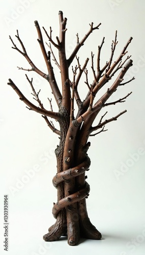 A bundle of branches in different shapes and sizes wrapped around a central pole, bundle, nature, rustic