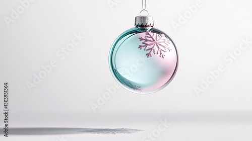 single vibrant 3d-rendered ornament possibly shiny glass bauble or intricately designed snowflake hangs suspended in