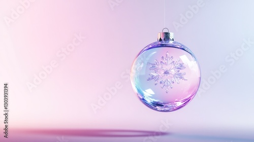 single vibrant 3d-rendered ornament possibly shiny glass bauble or intricately designed snowflake hangs suspended in