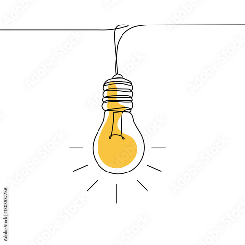 light bulb hanging in one continuous line. light bulb line art. minimalist creative ideas and innovation design concept .vector illustration