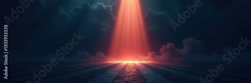 Single spotlight shining in a sea of darkness, lone, radiant, single