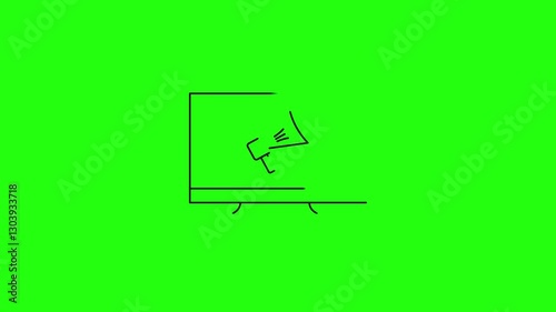 Animated Large PC Screen with Megaphone Loudspeaker and Halftone Hand Icon Concept | Message Amplification and Public Announcement Visualization, Isolated on Green Screen Background